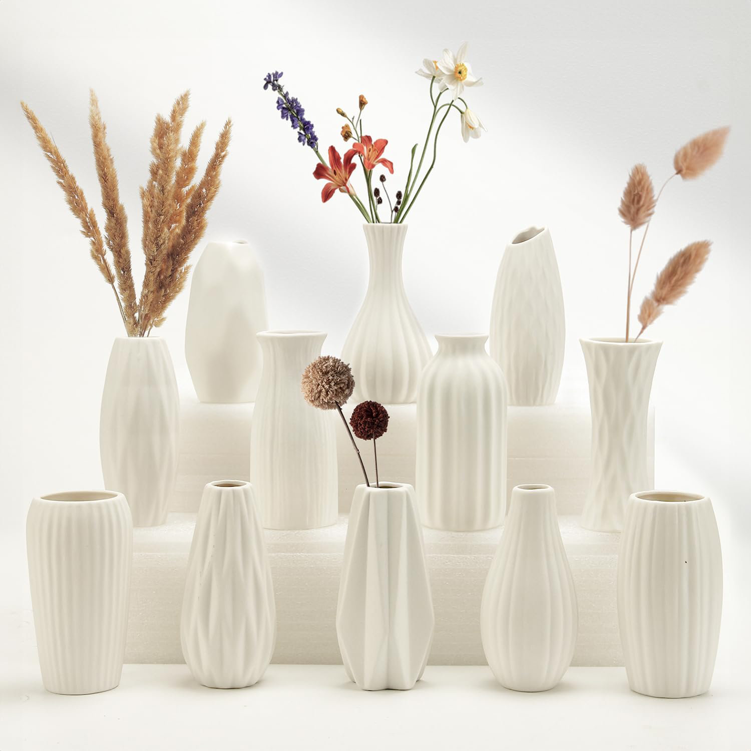 Red Barrel Studio® Ceramic Bud Vases Set Of 12 - Matte Mini White Vase ...